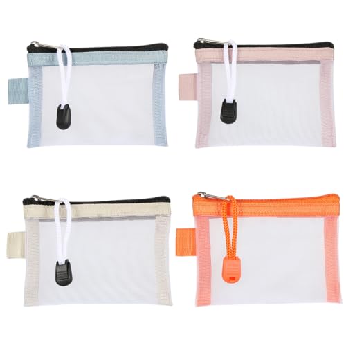 SGERUFZ Estuche de malla con cremallera de 4 piezas, estuche pequeño para maquillaje y cosméticos, estuche portátil de viaje para pintalabios y auriculares