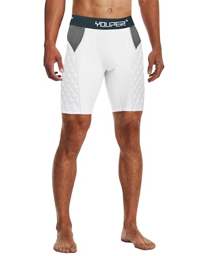 Youper Adult Elite Padded Sliding Shorts, Compression Slider Shorts w/Soft Athletic Cup for Baseball, Football, Lacrosse, Hockey, MMA (White (No Cup), Adult - Large)