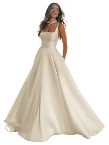 Chady A-Line Wedding Dresses for Women 2026 Long Spaghetti Strap Wedding Gowns Bridal Dresses US12 White