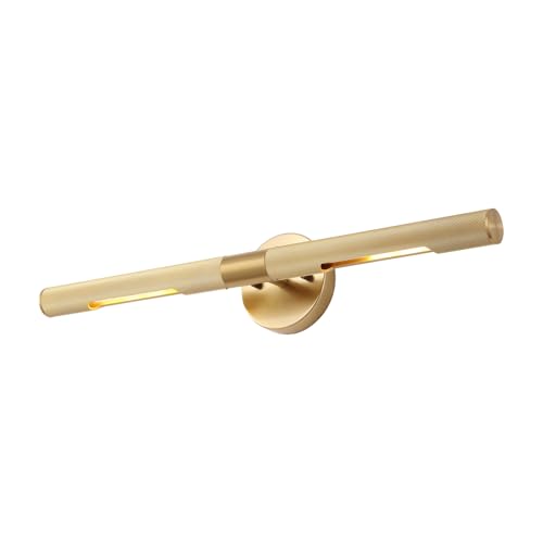 Image of Brushed Brass Picture Light 24 inches Modern Gold Wall Sconce with Knurled Texture Cylinder Metal Shades Rotatable 360Indoor Wall Lighting Fixture Bathroom Vanity Light Bedroom Living Room