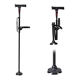 Adjustable Height Smart Walking Cane with LED Light, SOS Alarm & Foldable Design – Dual Handle Mobility Aid for Seniors with Anti-Slip Base – Lightweight Battery Operated Walking Stick (Black)