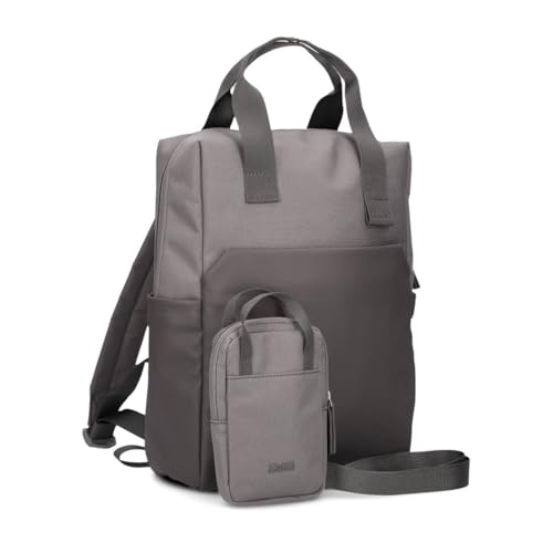 Zwei LOU LUR130 Unisex Rucksack für Damen und Herren, Laptoprucksack mit gepolstertem Laptopfach und vielen Fächern, mit passender mit Phone-Bag für vorne, 7 Liter Fassungsvermögen (stone)