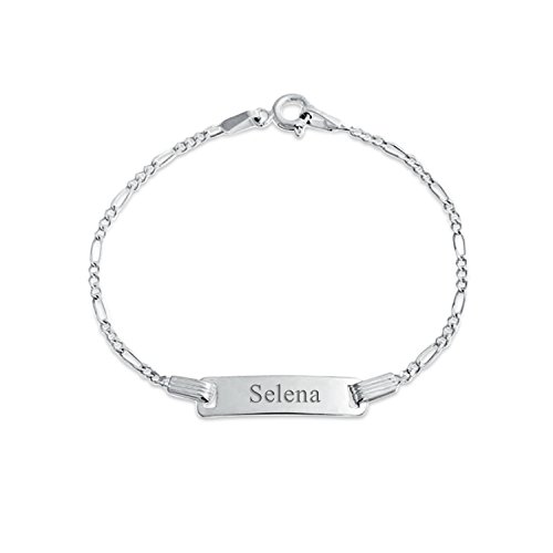 Image of Bling Jewelry Dainty Personalize Engrave Thin Identification ID Bracelet Curb Cuban Link Name Plated.925 Silver Sterling Small Wrist 6 Inch