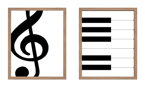 Monem Art 2-Piece Vintage Music Poster - Retro Piano Print - Musical Note Art - Chic Gift for Men, Women, Musician - Great Wall Decor for Living Room, Music Room, Bedroom, 11x14 Beige Framed -  Monem Art Studio