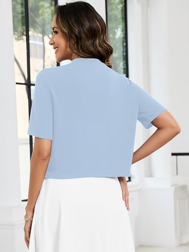 Image of Heymoments Women's Thin Shrugs Short Sleeve Lightweight Cropped Tops Open Front Knitted Cardigan for Dress Summer Bolero