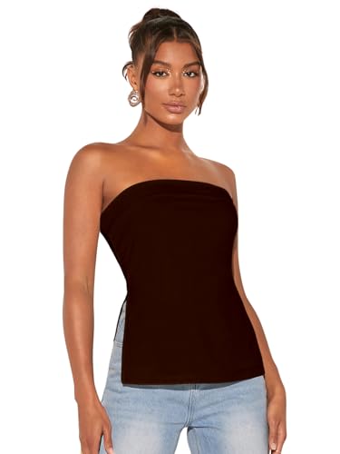 Image of Aahwan Women Polyester Slim Fit White Solid Split Strapless Hem Tube Top with Side Slit Crop Top