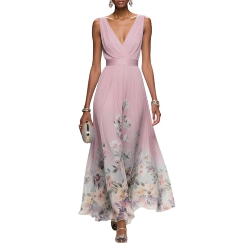Image of Wedding Guest Dresses For Women UK Long Sleeve Wrap V Neck Party Dress