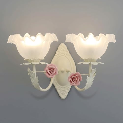 French Country Rose Wall Sconce Shabby Chic Floral Light Hand-Crafted