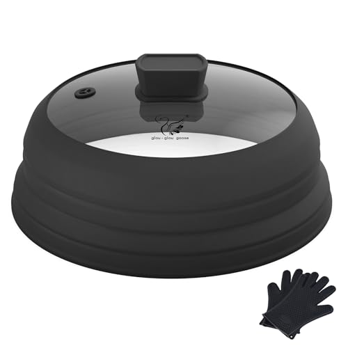 Microwave Splatter Glass Cover with Collapsible Silicone for Food Cover Plate Cover 10.8 inch with Anti-Scalding Gloves by GLOU-GLOU GOOSE GGG - Used condition - CA$37.53