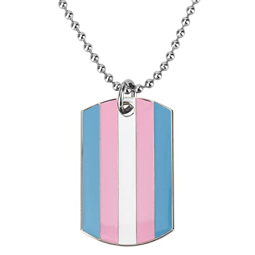 Sinwinkori Transgender Pride Dog Tag Pendant Necklace Fashion Jewellery 60cm Ball Chain Valentines Day Birthday Gift for Couples