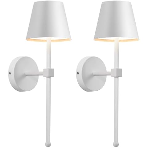 KDG Wireless Wall Sconces Set of 2, Small Cordless 5200mAh Rechargeable Battery LED Wall Lamps, Stepless Dimming Lightings for Wall Painting, Living Room, Bedroom, Hallway, Gifts, Night Light (White) Cover