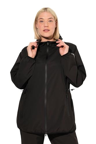 Ulla Popken Damen große Größen Übergrößen Plus Size Regenjacke, leicht, Kapuze, 2-Wege-Zipper, wasserdicht