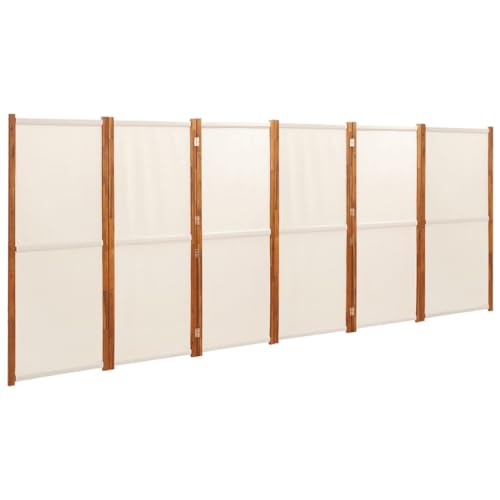 vidaXL Biombo Divisor de 6 Paneles Separador Habitación Ambientes Privacidad Pantalla Plegable Partición Vestidor Decoración Blanco Crema 420x180 cm