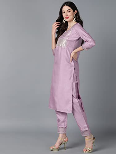 Image of Vaamsi Women's Poly Silk Solid Yoke Design Straight Kurta Set With Dupatta