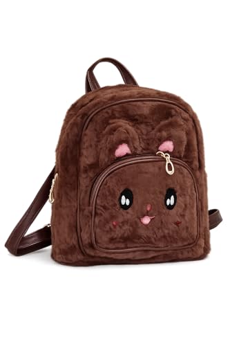 Mochila Infantil de Pelúcia Coelhinho Azul Kawaii Passeio Viagem Escola Feminina (marrom)
