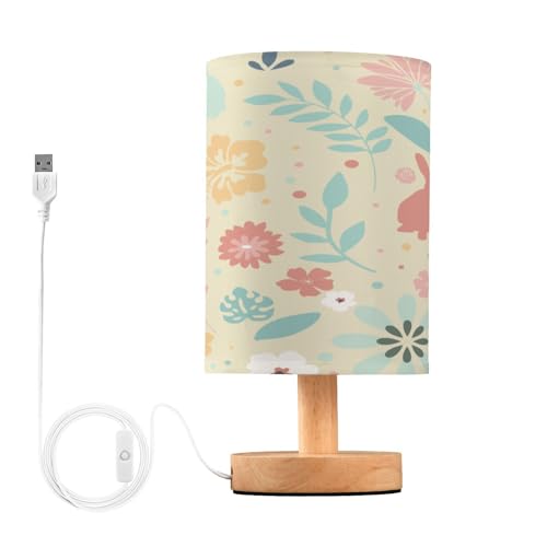 SDMKA Easter Pattern Bedside Table Lamp for Bedroom, Minimalist Nightstand Lamp with Round Fabric Shade for Living Room, Office, No Bulb Required