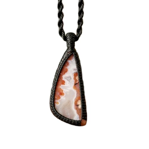Collier agate rose anti-allergie cordon cuir 45 cm sans métal