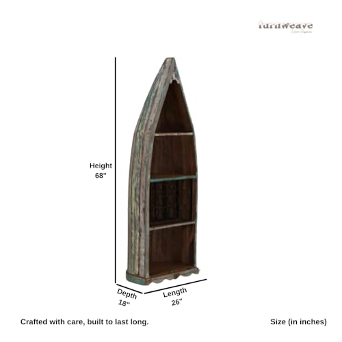 Image of Boat Wooden Bar Cabinet for Home | Antique Large Bar Unit for Living Room with Ring Stand | Handcrafted Rustic Bar Counter for Home | Wine Rack Organizer for Living Room | Reclaimed