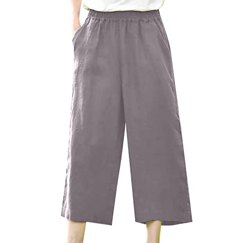 Pantalon d'été en lin coupe ample effet amincissant et taille haute