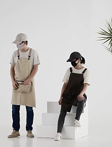 Aobbybbs Waterproof Apron Cotton Canvas W/ Protable Adjustable Bag Cooking Kitchen Apron (Khaki) #TOP4