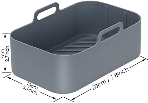 2PCS Silicone Pot for Dual Air Fryer, Reusable Silicone Air Fryer Liner, Rectangle Air Fryer Double Basket, Air Fryer Rack Accessories for Air Fryer, Oven, Microwave (Grey)