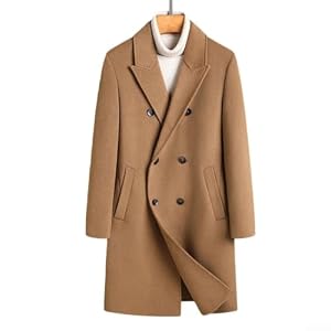 Manteau d'hiver à double boutonnage en laine mélangée extra long épais et chaud pour homme - Veste d'affaires formelle à revers - Couleur unie - Vêtement d'extérieur décontracté pour l'automne