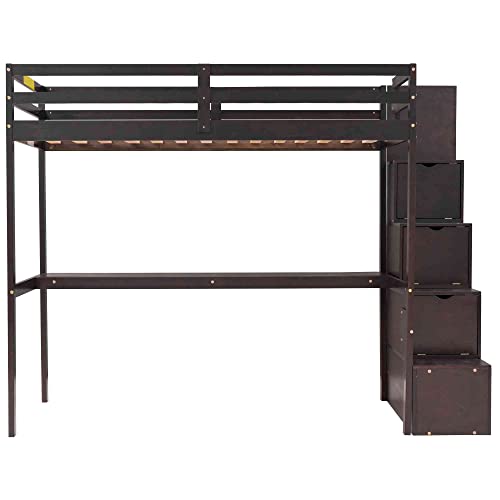 Cotoala Twin Size L-Shaped Bunk Bed And Loftbed With Built-In Middle Staircase, 3-In-1 Convertible Wood Bedframe W/Desk & Storage Case For Kids, Teens, No Spring Required Needed, Espresso #TOP6