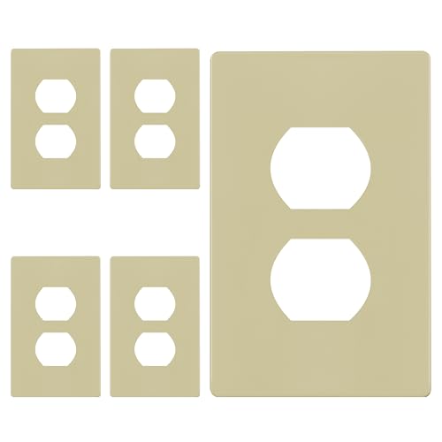 ENERLITES 5 Pack Screwless Duplex Outlet Covers Wall Plate, 1-Gang, Ivory