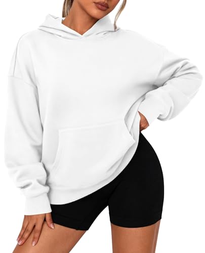 PRETTYGARDEN Womens Oversized Hoodies Fleece Sweatshirts Fall Fashion 2026 Long Sleeve Pullover Tops Y2k Winter Clothes (White,XX-Large)