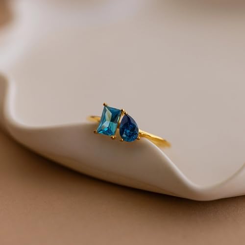 CAITLYNMINIMALIST 18K Gold Plated Sterling Silver Rose Gold Custom Toi et Moi Duo Birthstone CZ Gemstone Dainty Engagement Ring Gift for Mom4