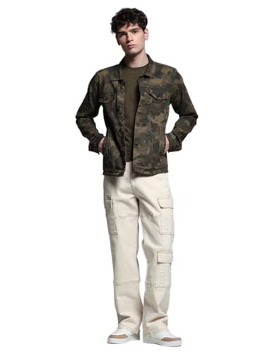 Image of Jack & Jones Men Spread Collar Camouflage Printed Cotton Casual Tailored Jacket