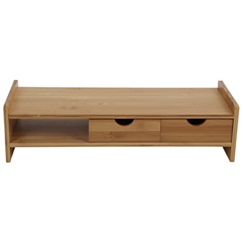 Wakects Soporte para Monitor de Escritorio, Elevador con Cajón de Almacenamiento, Organizador de Escritorio, de Bambú, 50 x 19 x 13 cm (Madera Natural)