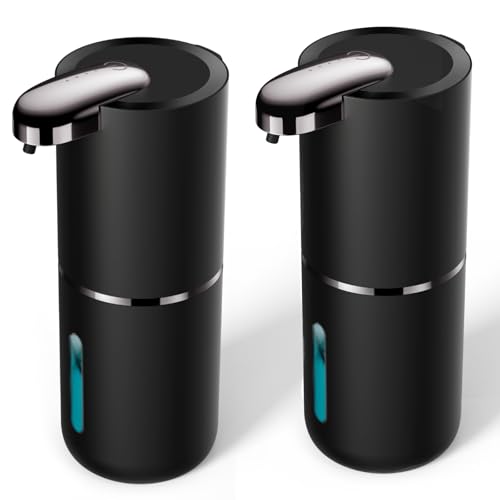 2 Pack Automatic Soap Dispenser, Touchless Foam Soap Dispenser Dispenser Electric Wall Mounted Motion Sensor Waterproof Dispenser Pump for Thin & Thick Liquid(Black)