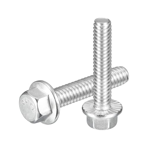 Image of uxcell 10Pcs 1 /4-20 x 1-1 /4 inch Flanged Hex Head Bolts, 304 Stainless Steel Flange Hexagon Screws, Flange Hex Drive Screws 5.8 Grade for Machinery Industry Home Appliances, Silver
