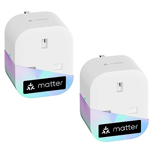 Meross Matter Smart Plug Mini with Energy Monitoring, Works with Apple HomeKit, Alexa, Google Home, SmartThings, WiFi Plug with Voice Remote Control, 13A, 2 Packs