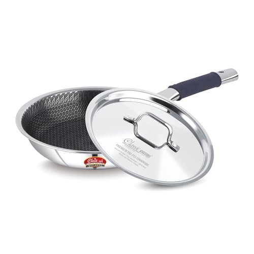 Image of Classic Steels Hexa Comb Triply Frypan with Steel Lid - 2 LTR (24cm) | Stainless Steel Non-Stick Fry Pan | Induction & Gas Compatible | 2.5mm Thickness | Durable Stay Cool Silicon Handle
