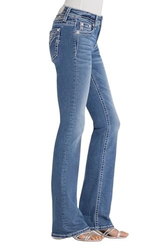 Miss Me Women's Silver Echo Blues Mid Rise Bootcut Jeans with Faux Flap Pockets3