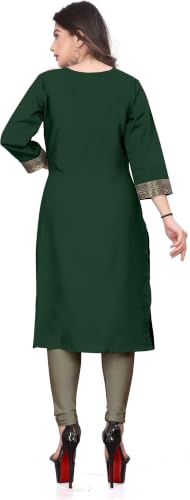 Image of Women Straight Woven Design Cotton Blend Round Neck 3 /4 Sleeve Kurti Only