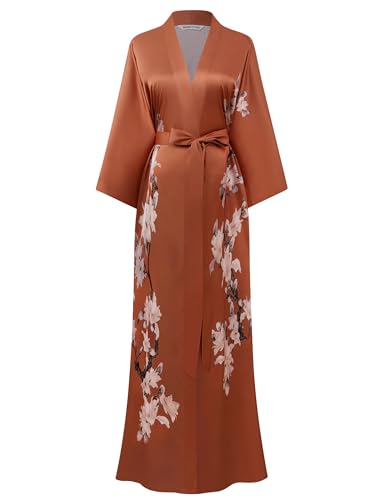 Image of BABEYOND Kimono Robe Cover up with Box Long Floral Satin Sleepwear Silky Bathrobe Bachelorette Robe