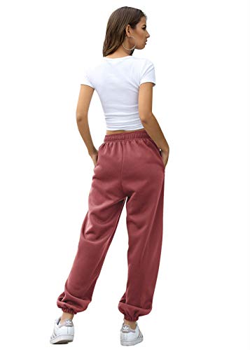 Joggers Thick Women Pants High Waisted Wide Leg Fashion Sweatpants Dance Gym Athletic Fit Pants Lounge Pants Brick Red L - Thumbnail 3