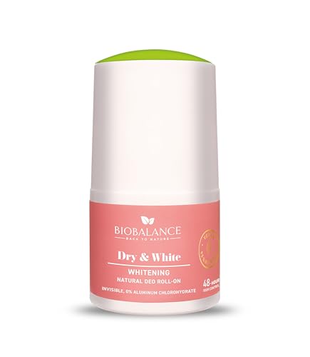 BioBalance Dry & White Whitening Natural Deodorant Roll-On | 50ml | 48-Hour Freshness | Great for Sensitive Skin | Lightens Dark Spots | Niacinamide and Vitamin C | Vegan Friendly Roll On Deodorant
