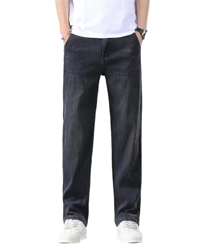 Men's Soft Lyocell Jeans, Loose Straight-Leg, Wide-Leg Trousers with a Drawstring Elastic Waist, Plus-Size Trousers