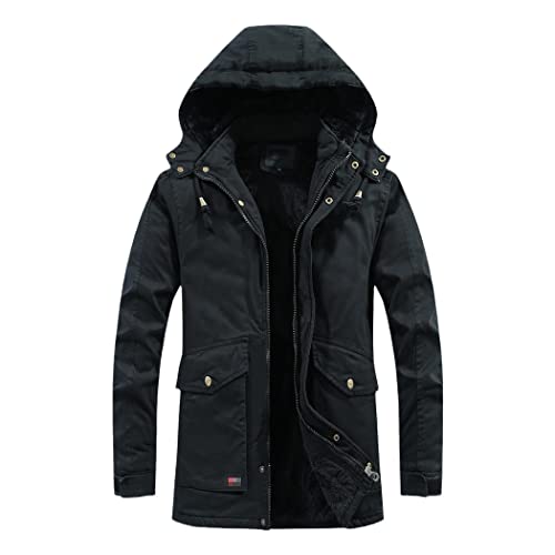Manteau d'hiver imperméable homme doudoune à capuche veste polaire noire