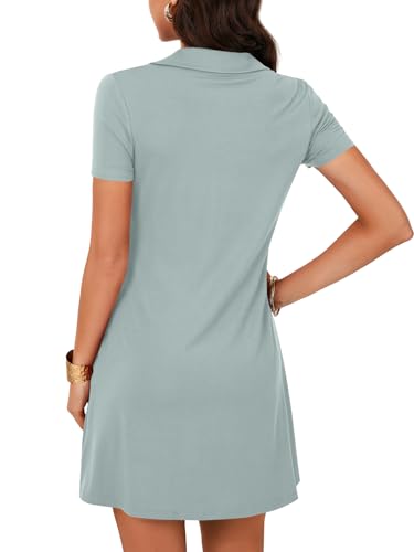 Image of LYANER Women's Sexy Zipper Front V Neck Mini Dress Casual Low Cut Short Sleeve Ruffle A Line Short Dresses