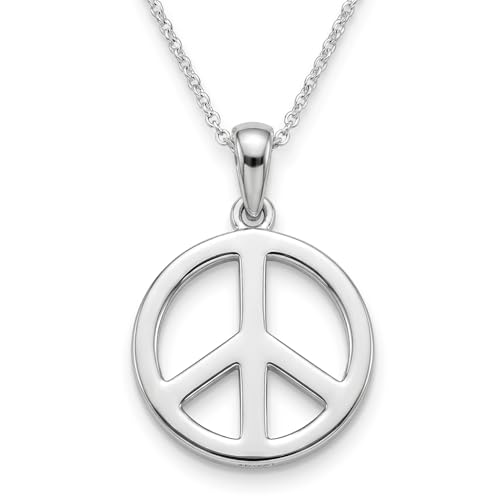 Hawaiian Silver Jewelry Peace Sign Necklace, 18 Inch Pendant Necklace for Women, Premium 925 Sterling Silver Necklace with Peace Symbol, Modern Boho Chic Design