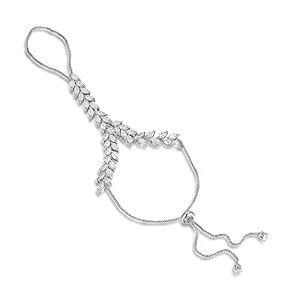 Cubic Zirconia Palm Chain Bracelet for Women Silver Color Hand Bracelet Cluster CZ with Ring Hand Harness Bangle