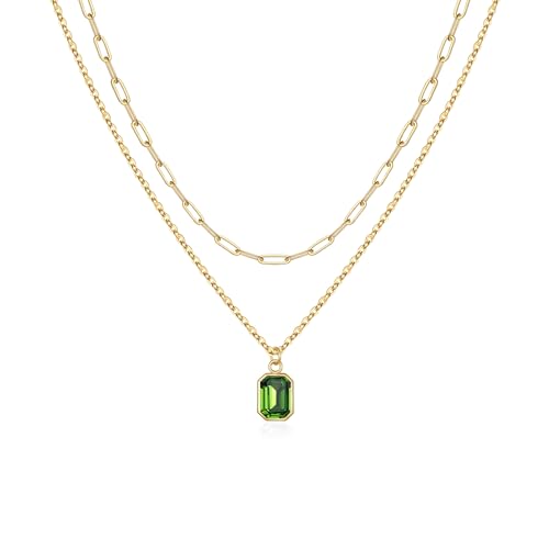 Peridot Necklaces for Women, August Birthstone Necklace for Women Peridot Jewelry August Birthstone Necklace for Girls Birthday Gifts for Girls Green Necklace Gold Layered Necklaces for Women