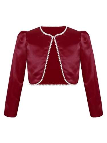 JEATHA Kids Girls Long Sleeve Bolero Shrug Satin Open Front Corpped Cardigan Jacket Princess Evening Dress Coat