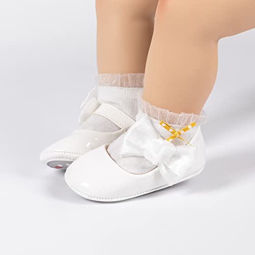 Ohsofy Infant Baby Girls Mary Jane Flats Soft Sole Non-Slip Bow Knot Princess Wedding Dress Shoes Toddler Crib Shoes D-White #TOP3