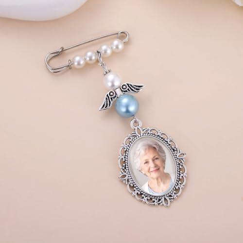 Image of MIXJOY Something Blue Gift for Bride, Wedding Day Bridal Blue Pearl Angel Wings Bouquet Garter Charm for Bride to Be
